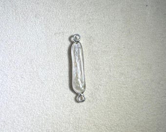 Freshwater Pearl Elongated Two Loop Silver Bezel Connector size 10x25mm
