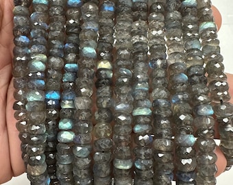 7mm Natural Faceted Labradorite Rondelle Shape Jewelry making Supplies Natural Blueish and Greenish Flashy Beads
