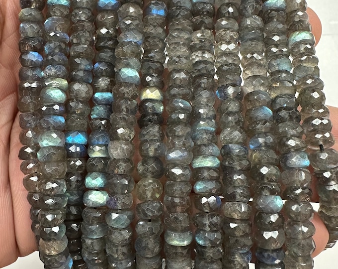 7mm Natural Faceted Labradorite Rondelle Shape Jewelry making Supplies Natural Blueish and Greenish Flashy Beads