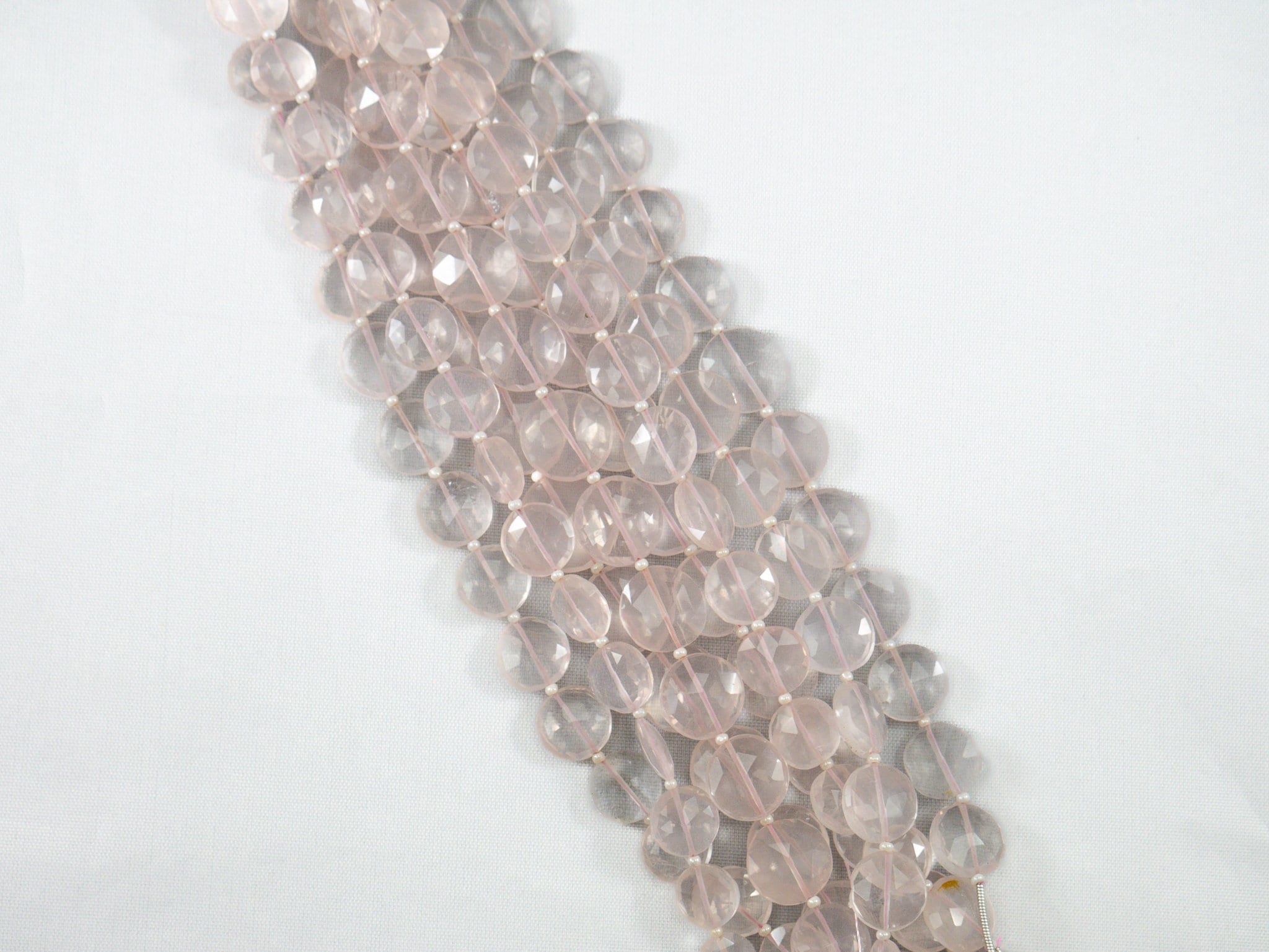 Rose Quartz Fancy Faceted Coin Beads 10 inch 35 pieces