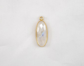 Rainbow Moonstone Oval Shape 10x25MM Bezel Pendant with Gold Vermeil Polish- Jewelry Making Supplies