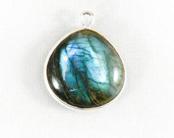 Labradorite Silver Bezel Natural Gemstone Pendant Smooth Heart Shape 18mm - Jewelry Making Supplies