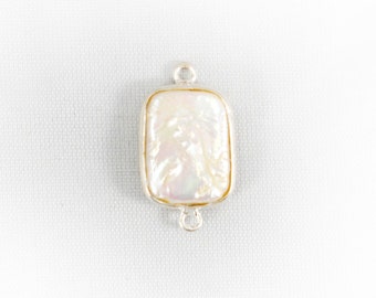 Freshwater Pearl Cushion 12-16mm Connector Silver Bezel Pendant- Jewelry Making Supplies