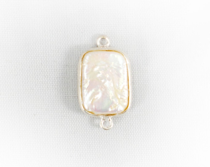 Freshwater Pearl Cushion 12-16mm Connector Silver Bezel Pendant- Jewelry Making Supplies