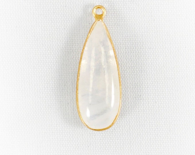 Rainbow Moonstone Gold Bezel Smooth Pear Pendant 10x25mm Boho Semi Precious Pendant- Jewelry Making Supplies