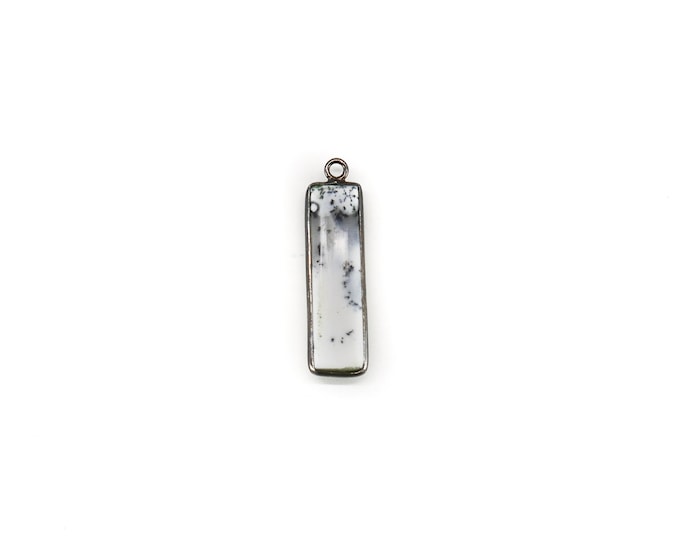 Natural Dendrite Opal Rectangle Shape 10x30MM Bezel Pendant Black Oxidized Polish- Jewelry Making Supplies
