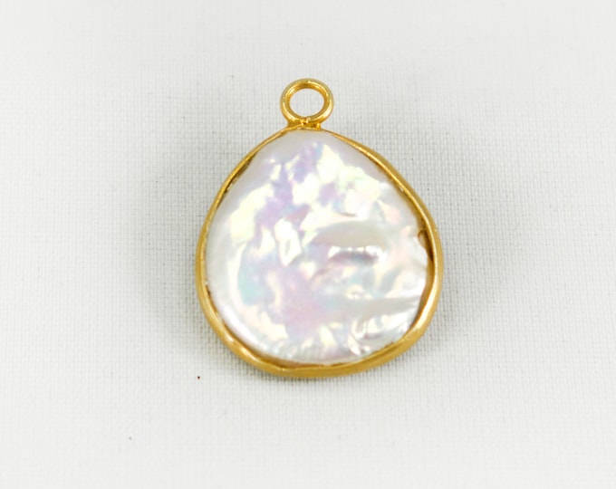 Freshwater Pearl Coin Shape 18mm Pendant Charm- Jewelry Making Supplies