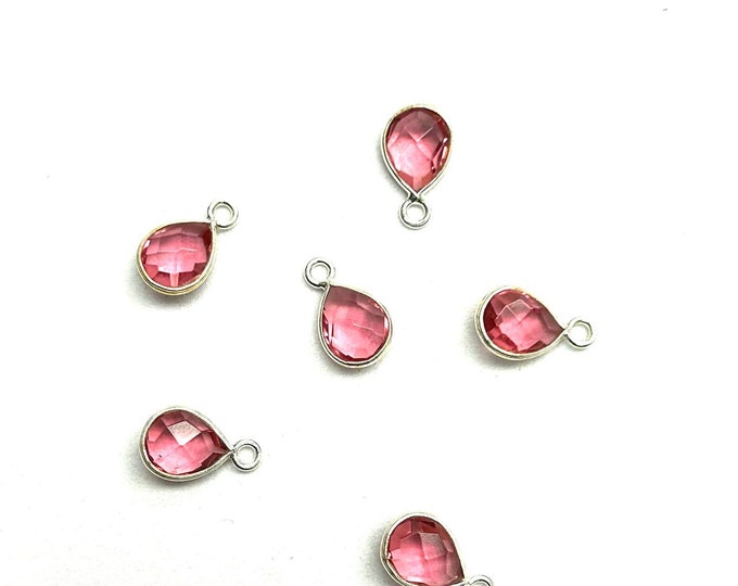 6x8 mm Pear Shape Tourmaline Quartz Faceted Gemstone Sterling Silver Bezel Set Charm Pendant