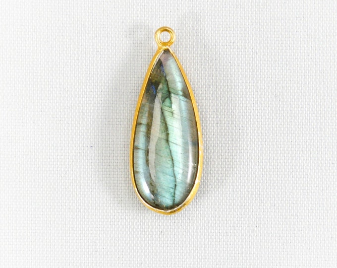 Labradorite Gold Bezel Smooth Pear Pendant 10x25mm Boho Semi Precious Pendant- Jewelry Making Supplies