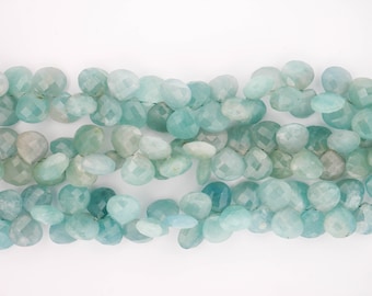 AAA+ Milky Aquamarine 10mm Faceted Heart Shaped Briolettes 8" Bead Strand- Jewelry Making Supplies