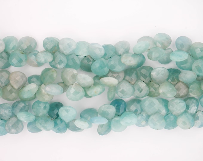 AAA+ Milky Aquamarine 10mm Faceted Heart Shaped Briolettes 8" Bead Strand- Jewelry Making Supplies
