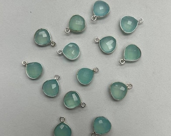 Chalcedony Heart Shape 10mm Silver 925 Bezel Pendant with vermeil polish- Jewelry Making Supplies