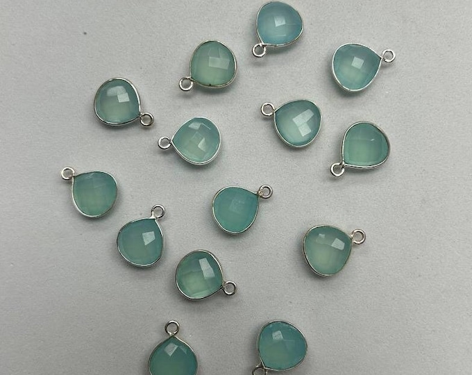 Chalcedony Heart Shape 10mm Silver 925 Bezel Pendant with vermeil polish- Jewelry Making Supplies