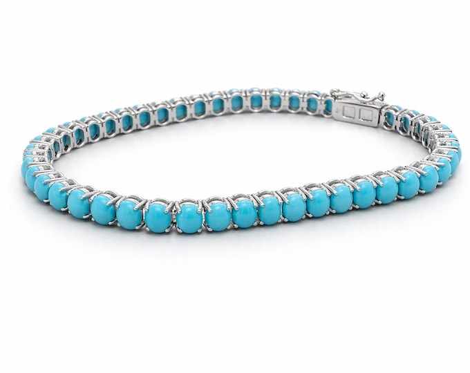 Turquoise Tennis Bracelet, 14K White Gold Line Bracelet, Blue Turquoise Bracelet, December Birthstone, Luxury Bracelet
