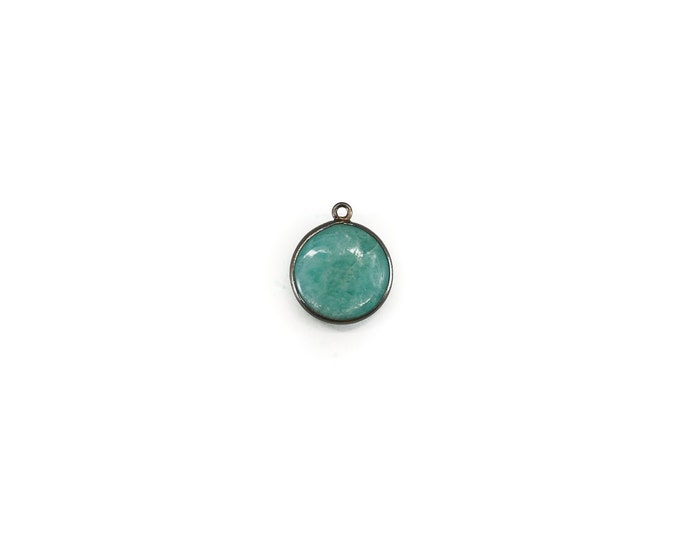 Amazonite Round Shape 16MM Bezel Pendant Black Oxidized Polish- Jewelry Making Supplies