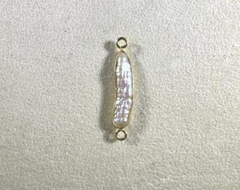 Freshwater Pearl Elongated Two loop Gold Bezel Connector Size 10x25mm