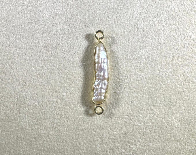 Freshwater Pearl Elongated Two loop Gold Bezel Connector Size 10x25mm