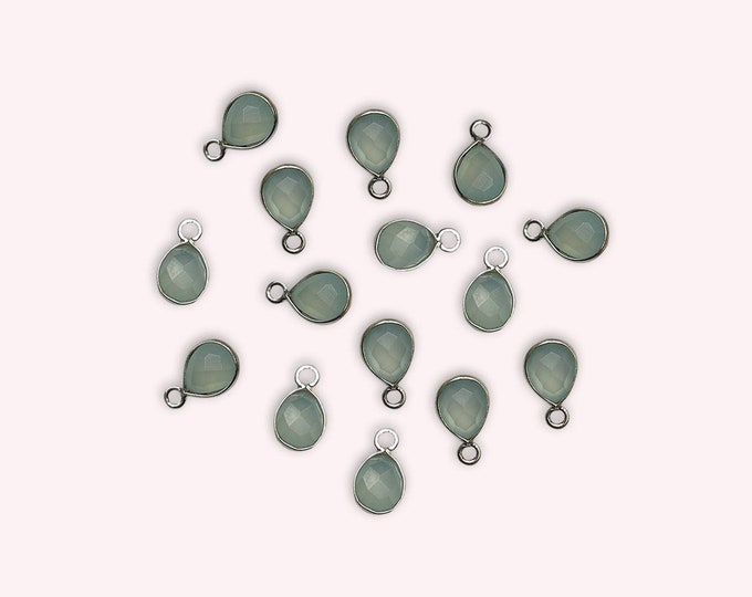 6x8mm Chalcedony Pear Shape Bezel Pendant with sterling silver handmade faceted small cute charms pendant