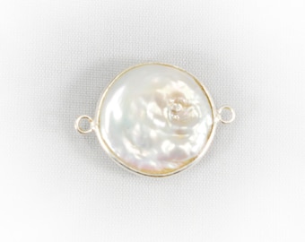 20mm Pearl Charms, Natural White Freeform Pearls, Fresh Water Pearl Charms, Pearl Bracelet Connector, Two Loop Pearl