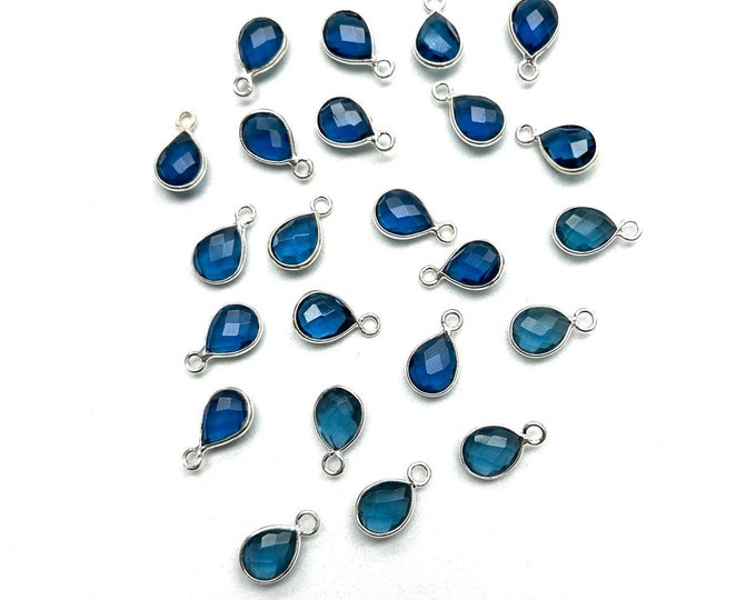 6x8mm Pear Heart Shape Blue Quartz London Blue Handmade Sterling Silver Pendant Charm Earring Bezel