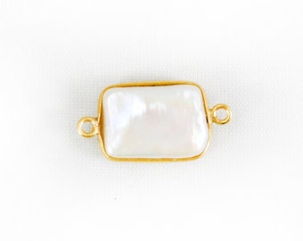Gold Rectangle Freshwater Pearl Connector Charm (12-16mm)