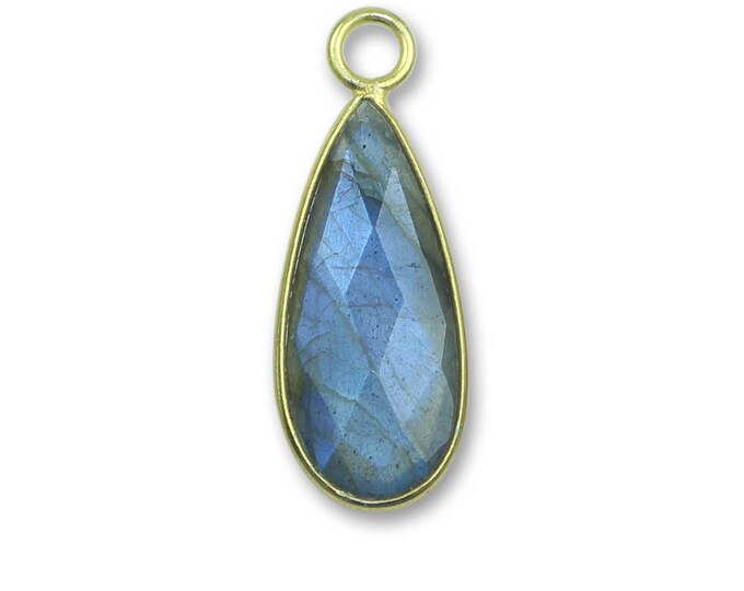 Labradorite Pear Shape 10X20 MM Silver 925 Bezel One Loop Pendant With Vermeil polish- Jewelry Making Supplies