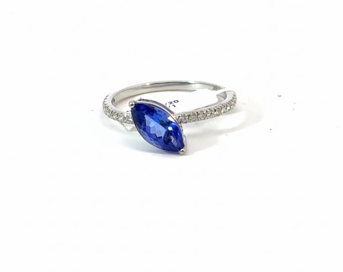 Marquise Tanzanite Ring, 14K Yellow Gold Navette Ring, Tanzanite Diamond Ring, December Birthstone Gift, Dainty Ring