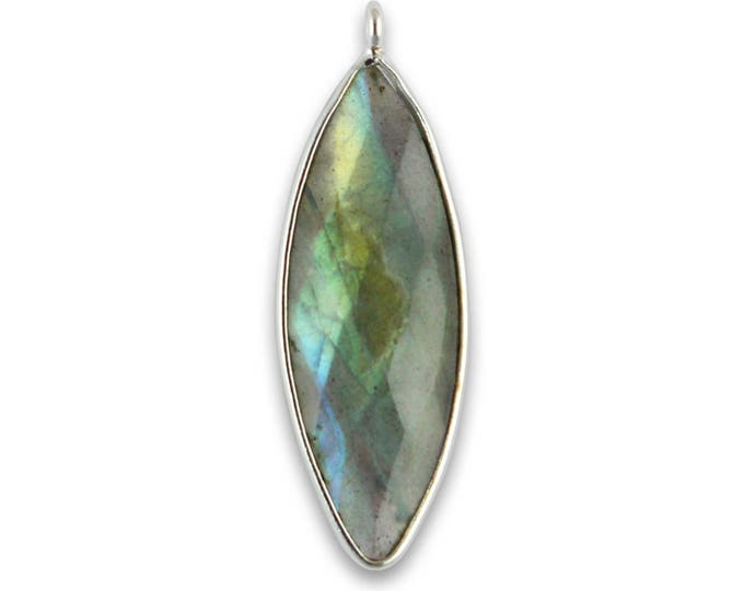 Labradorite Marquise Shape 10X30 MM  925 Silver Bezel Pendant- Jewelry Making Supplies