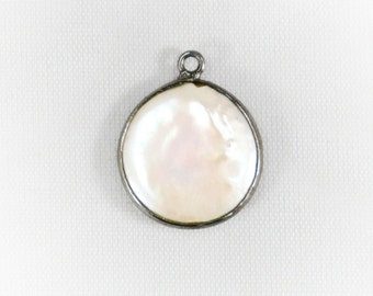 Freshwater Pearl Coin Shape Oxidized polish 15mm Pendant Charm- Jewelry Making Supplies
