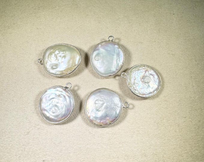 Fresh Water Pearl Round Shape 18mm Silver 925 Bezel with Silver Polish- Jewelry Making Supplies