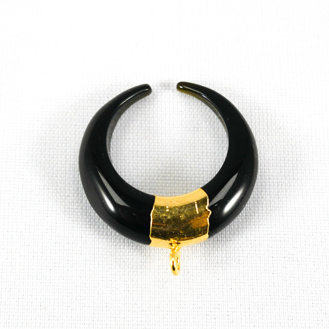 Black Onyx Crescent Moon Gold Plated Double Horn Pendant - Etsy