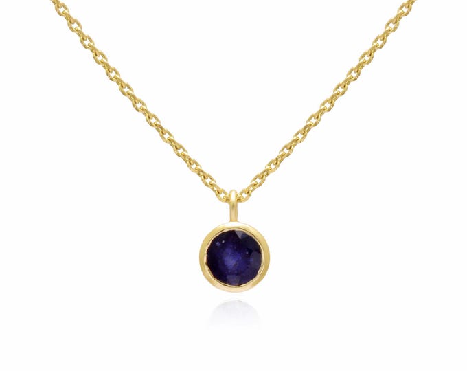 Blue Sapphire Pendant Necklace, 14K Yellow Gold Solitaire Necklace, Sapphire Necklace, September Birthstone Gift for Her