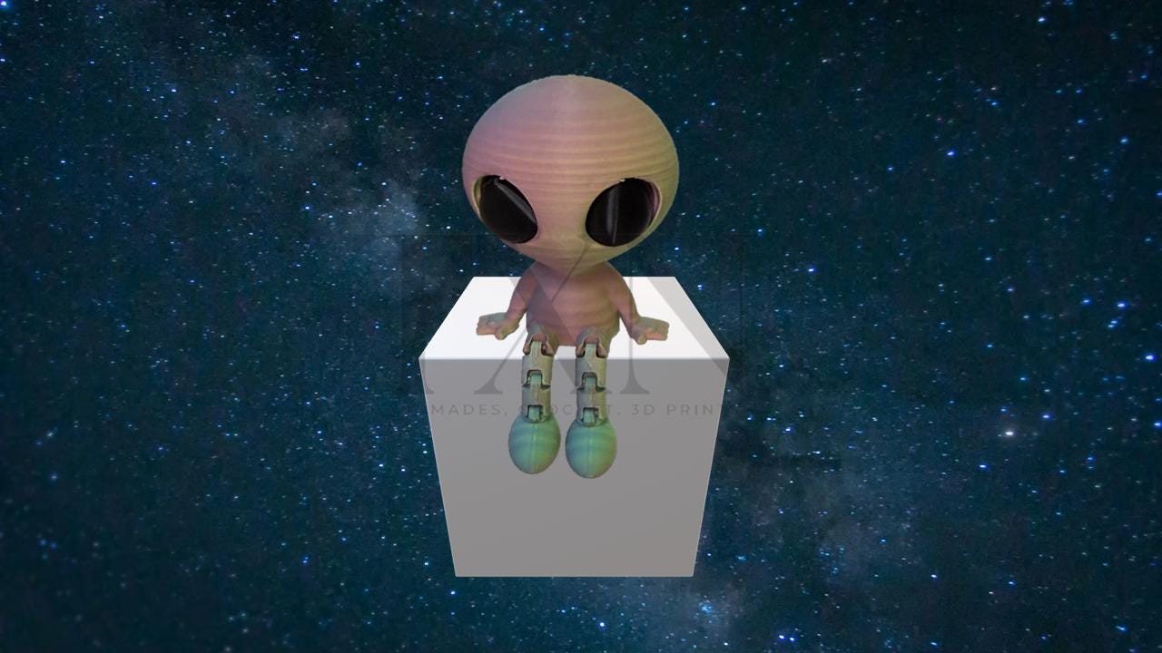 Alien Desk Model 3D Printed Alien Figurine – Articulated UFO Alien Collectible, Space ...