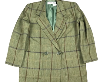 Vintage Christian Dior Wełna Flanelowa projekt Dwurzędowa Damska Marynarka Płaszcz Kurtka