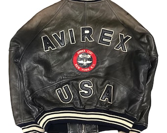 Vintage American Classic by Avirex Leather Bomber Jacket Big Logo