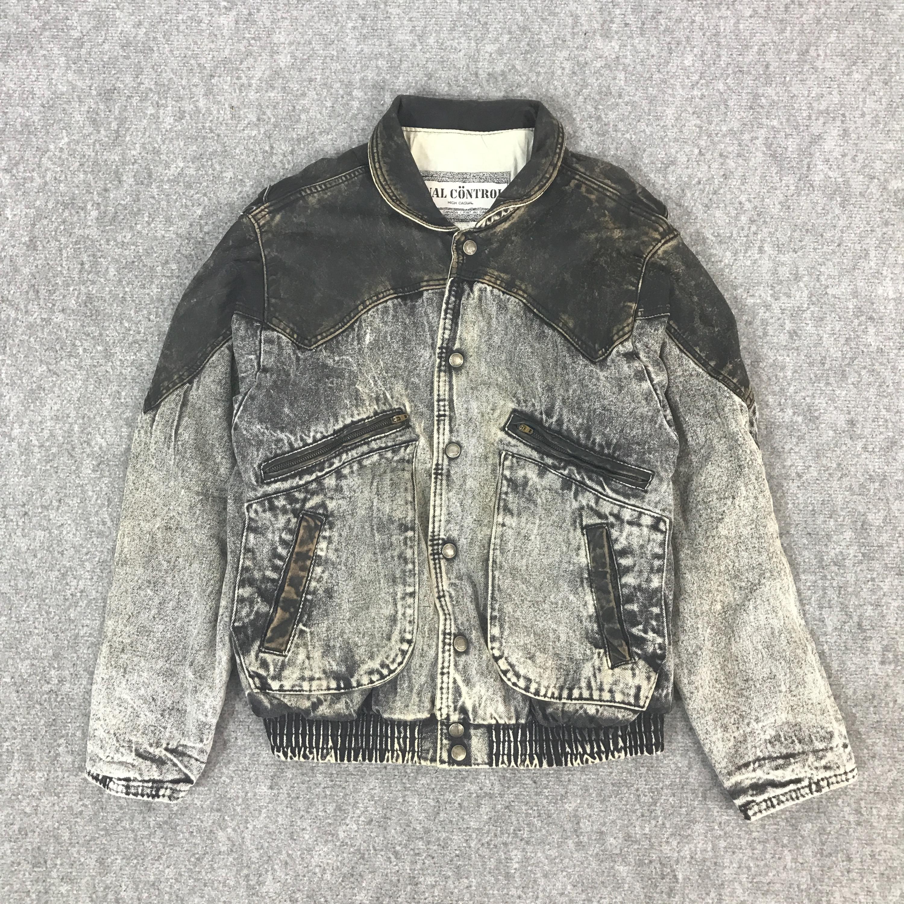 Vintage Dual Control Denim Design Leather Jacket Rare Design Made