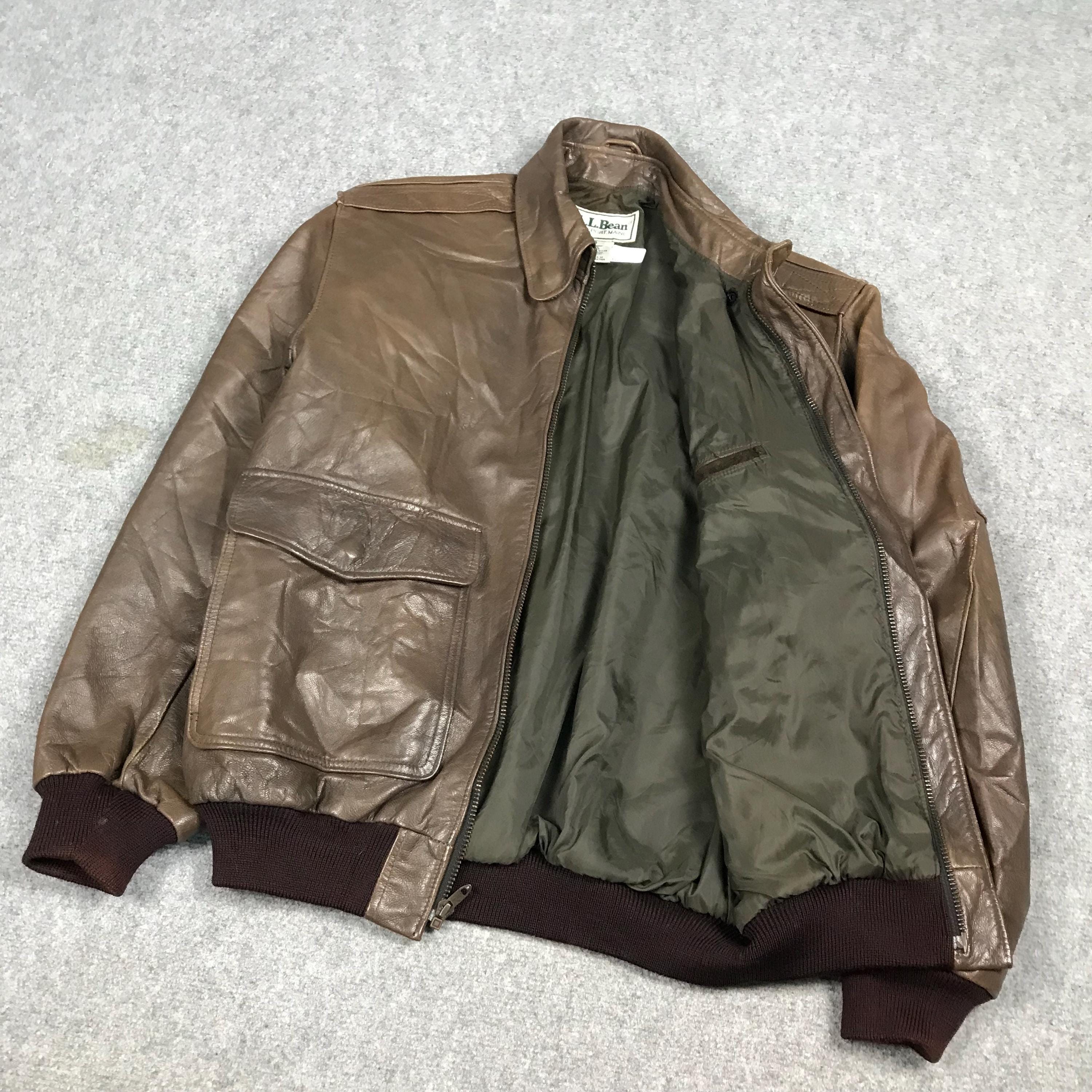 Vintage 90/80 L.L Bean Leather Brown Bomber Jacket - Etsy