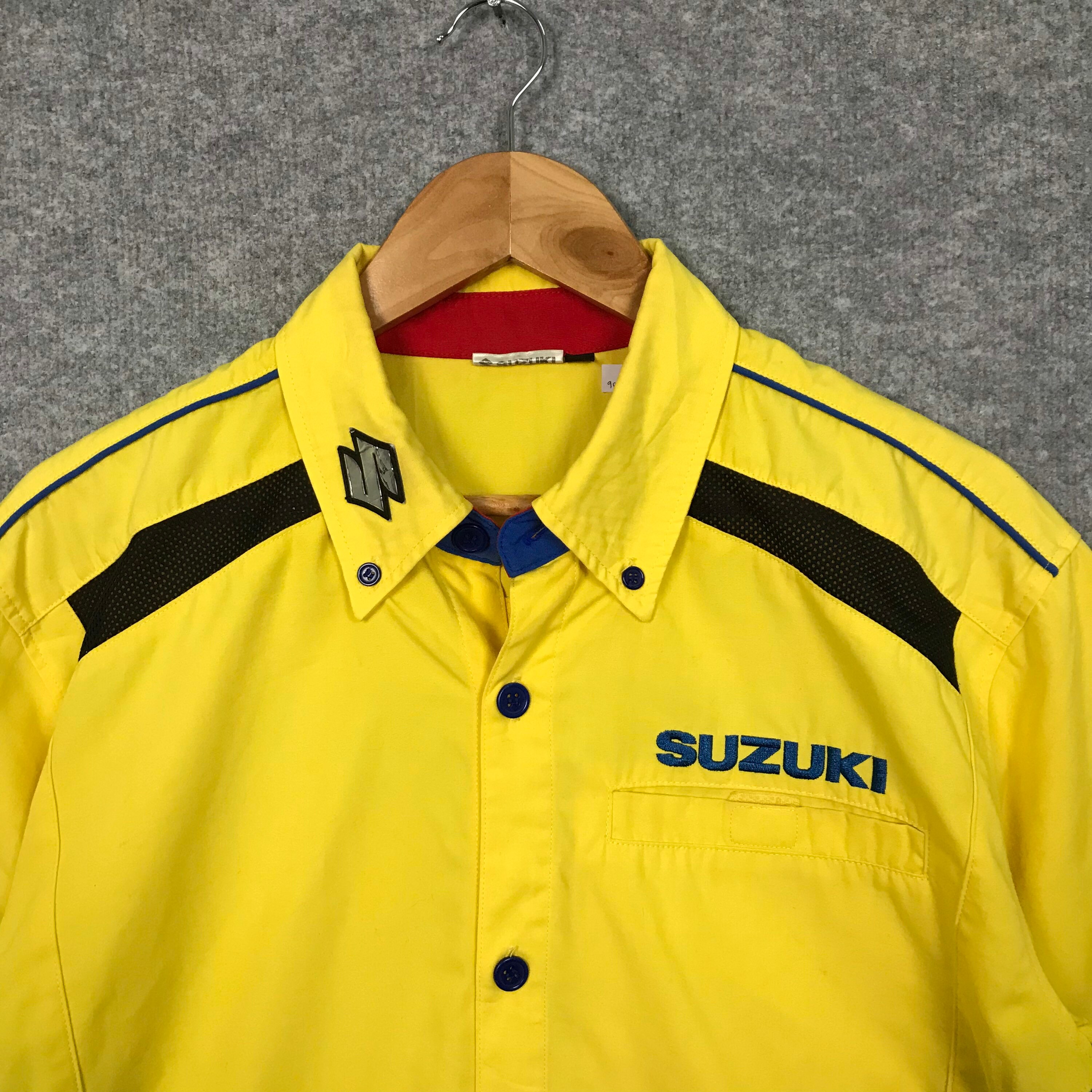 当時物　Team SUZUKI ワークシャツ Lサイズ ネイビー イエロー Vintage Suzuki Team Suzuki Button up Shirt / Japanese Suzuki - Etsy