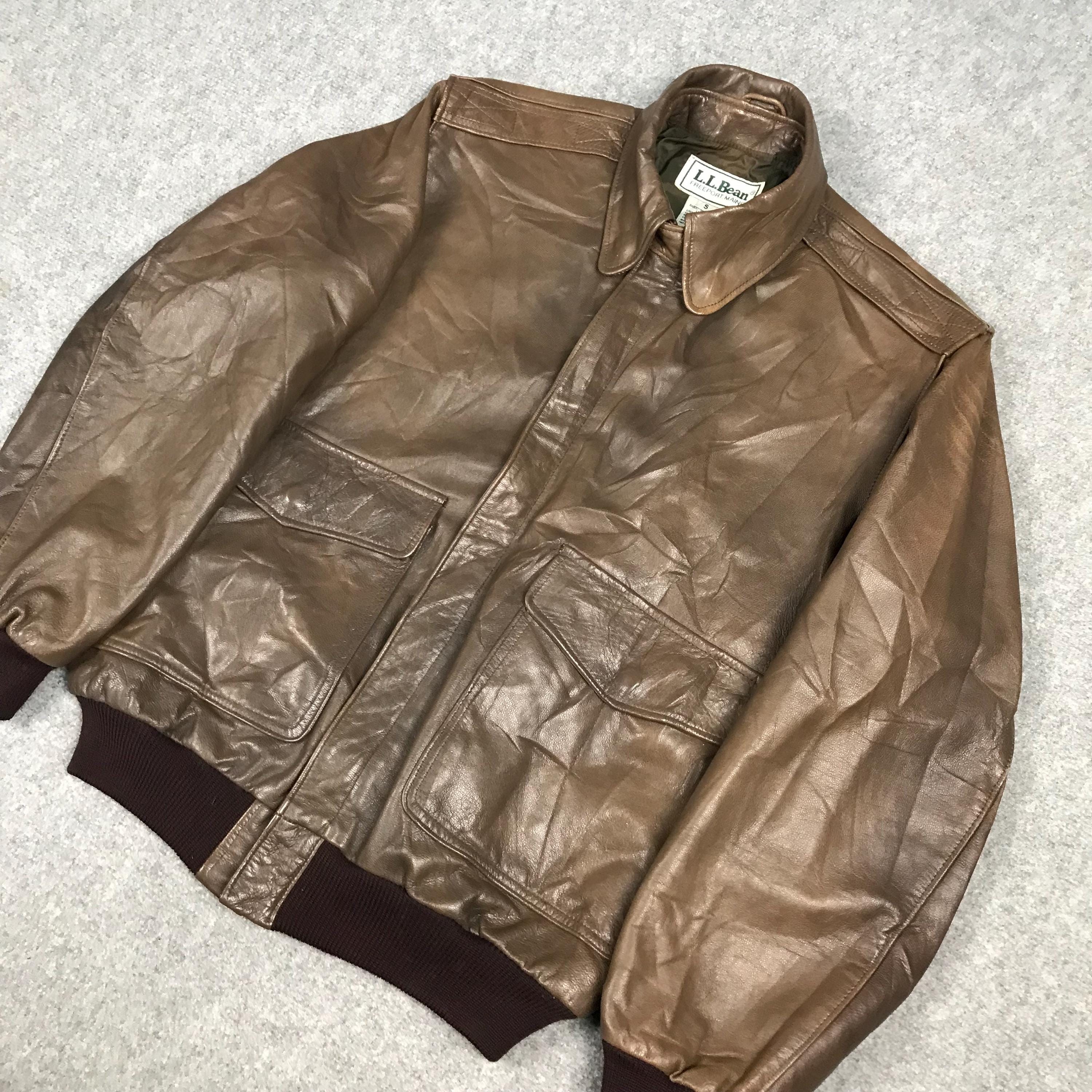 Vintage 90/80 L.L Bean Leather Brown Bomber Jacket - Etsy