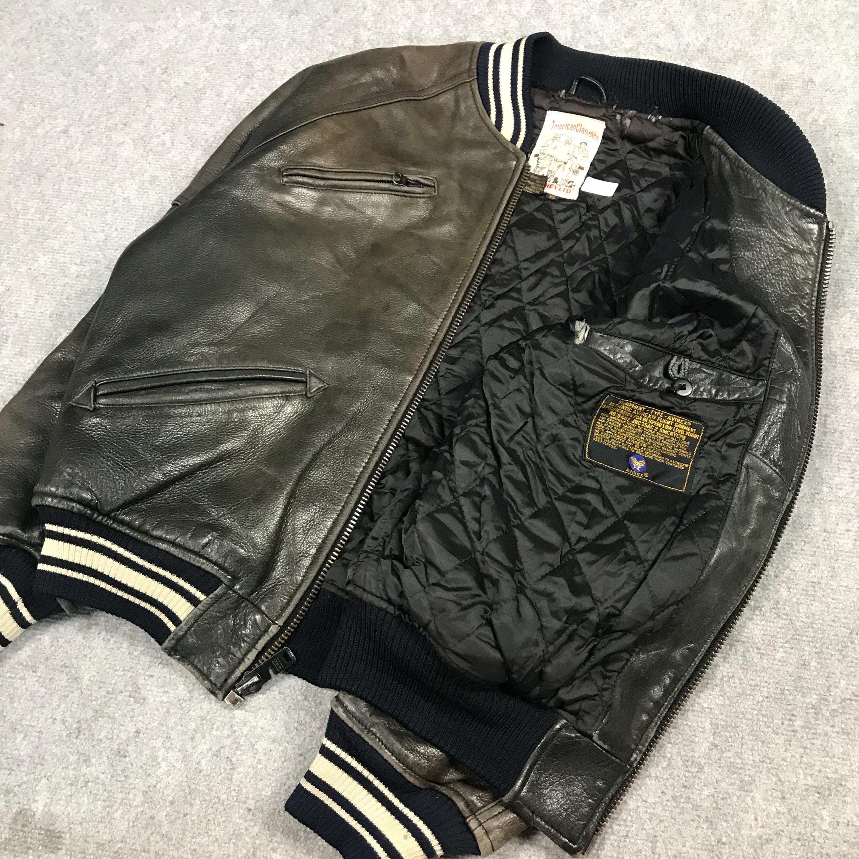 Vintage American Classic by Avirex Leather Bomber Jacket Big Logo
