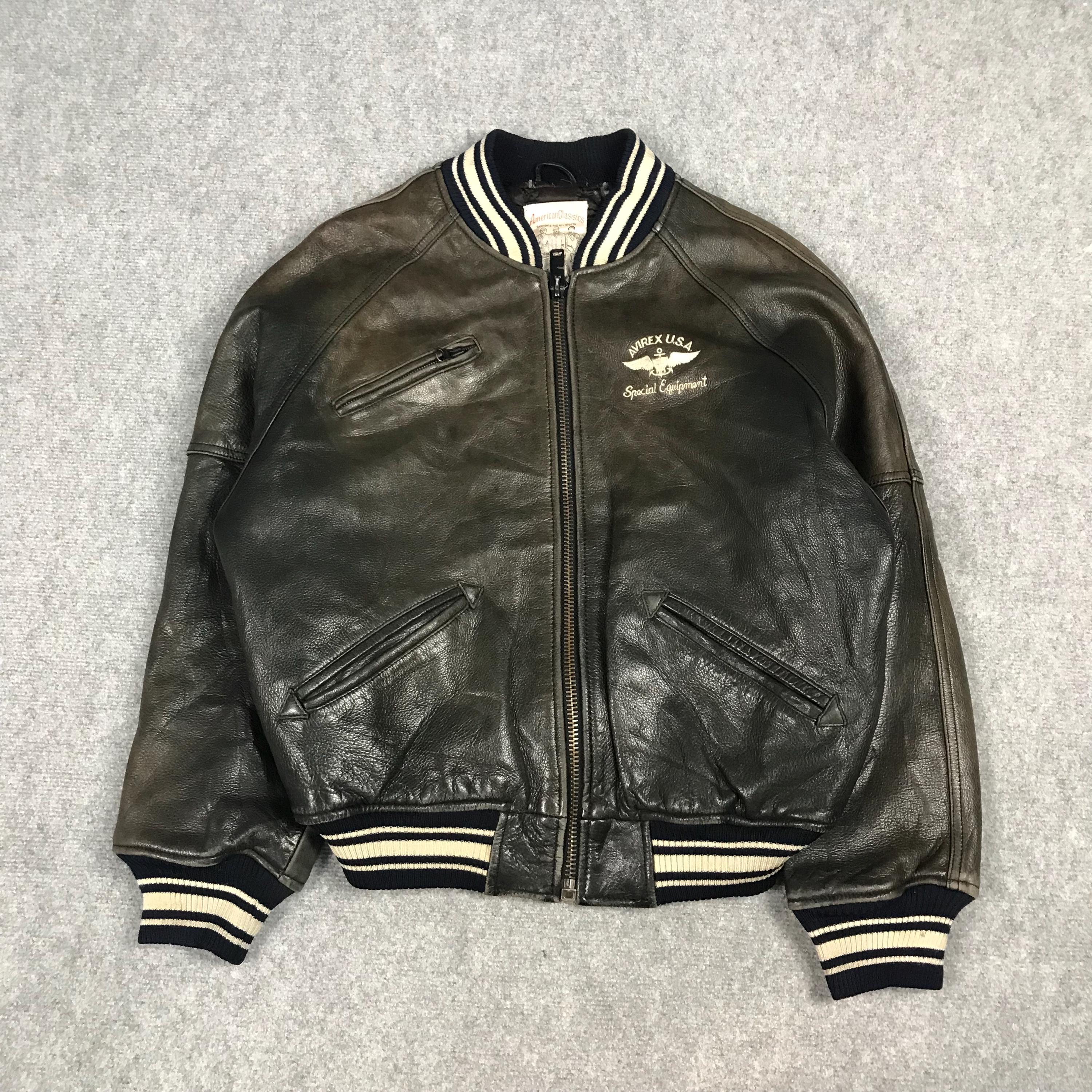 Vintage American Classic by Avirex Leather Bomber Jacket Big Logo