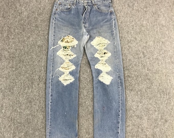 Vtg Levi's 501 distressed patchwork  denim jeans pants