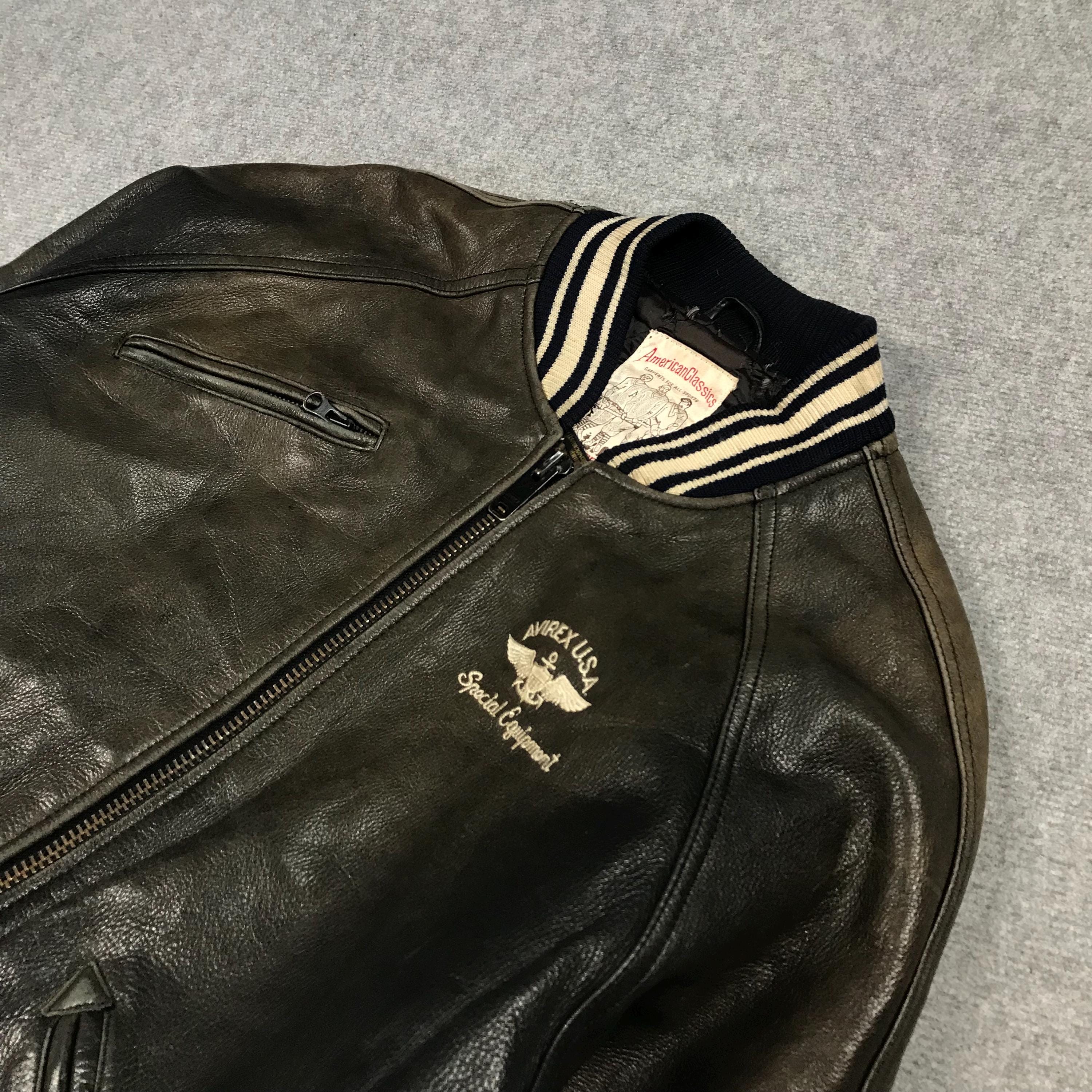 Vintage American Classic by Avirex Leather Bomber Jacket Big Logo