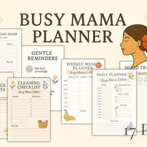 Agenda maman occupée | PDF imprimable | 17 pages d'entretiens personnels, d'évaluation de la charge mentale, de programme de repas et de gribouillages