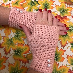 Pink Wrist Warmers with Pearl Accent Buttons