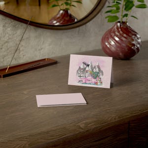 Rêver d'un Noël rose, Cartes (1, 10, 30 et 50 pièces), Cartes style coquette, Cartes de vacances roses, Camion champêtre