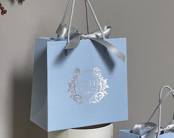 50pcs Light Blue bridal boutique packaging  | Skincare Packaging Bag with Custom Logo | Bridesmaid Gift Bag | Clothes Shopping Paper Bag