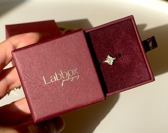 50pcs Tiny Wine Color Ring Box with Custom Gold Logo - Burgundy Slide Earrings Box with Suede Pad for Jewelry Shop