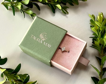 50pcs Tiny Olive Green Ring Box With Custom Rose Gold Logo Pink