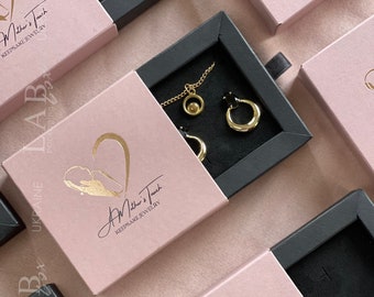 Cajas de rosas polvorientas personalizadas para embalaje con logotipo, caja de joyería para pendientes collar de anillo, joyero personalizado, caja de diapositivas pequeña 50pcs